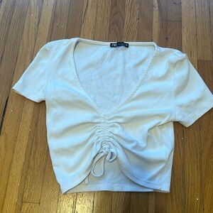 Zara White Ripped Knit Crop Top, Size Small